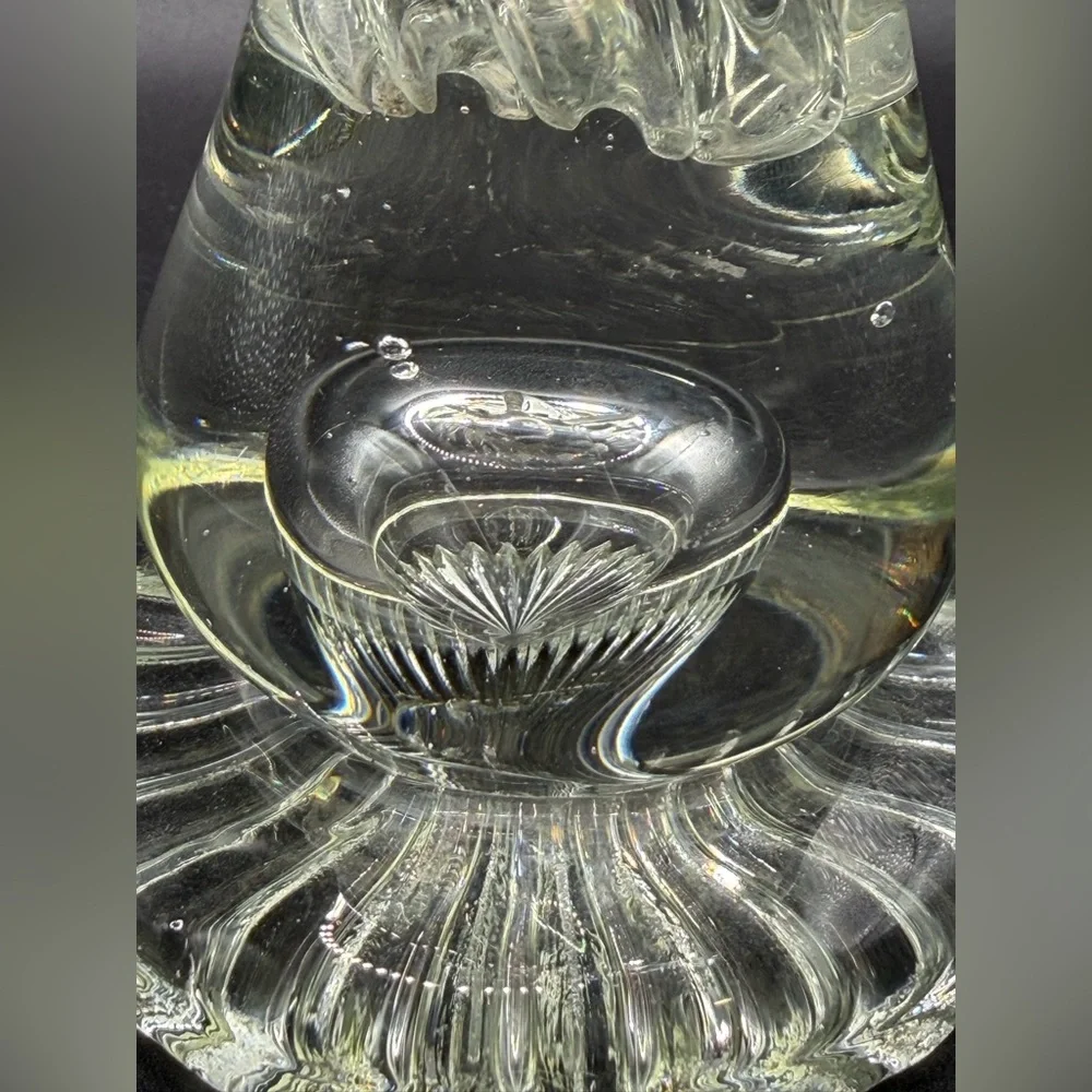 Vintage Mid Century Swung Glass Vase Chunky Ruffled Thick Walled Vessel Decor - Picture 13 of 14